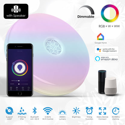 24W Wi-Fi Ceiling Lights RGB+W+WW, Dimmable with Bluetooth Speaker, Amazon Alexa and Google Home Compatible