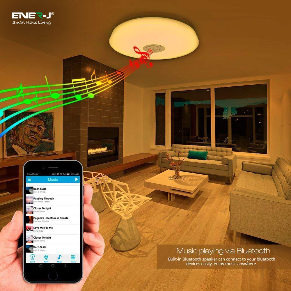 24W Wi-Fi Ceiling Lights RGB+W+WW, Dimmable with Bluetooth Speaker, Amazon Alexa and Google Home Compatible