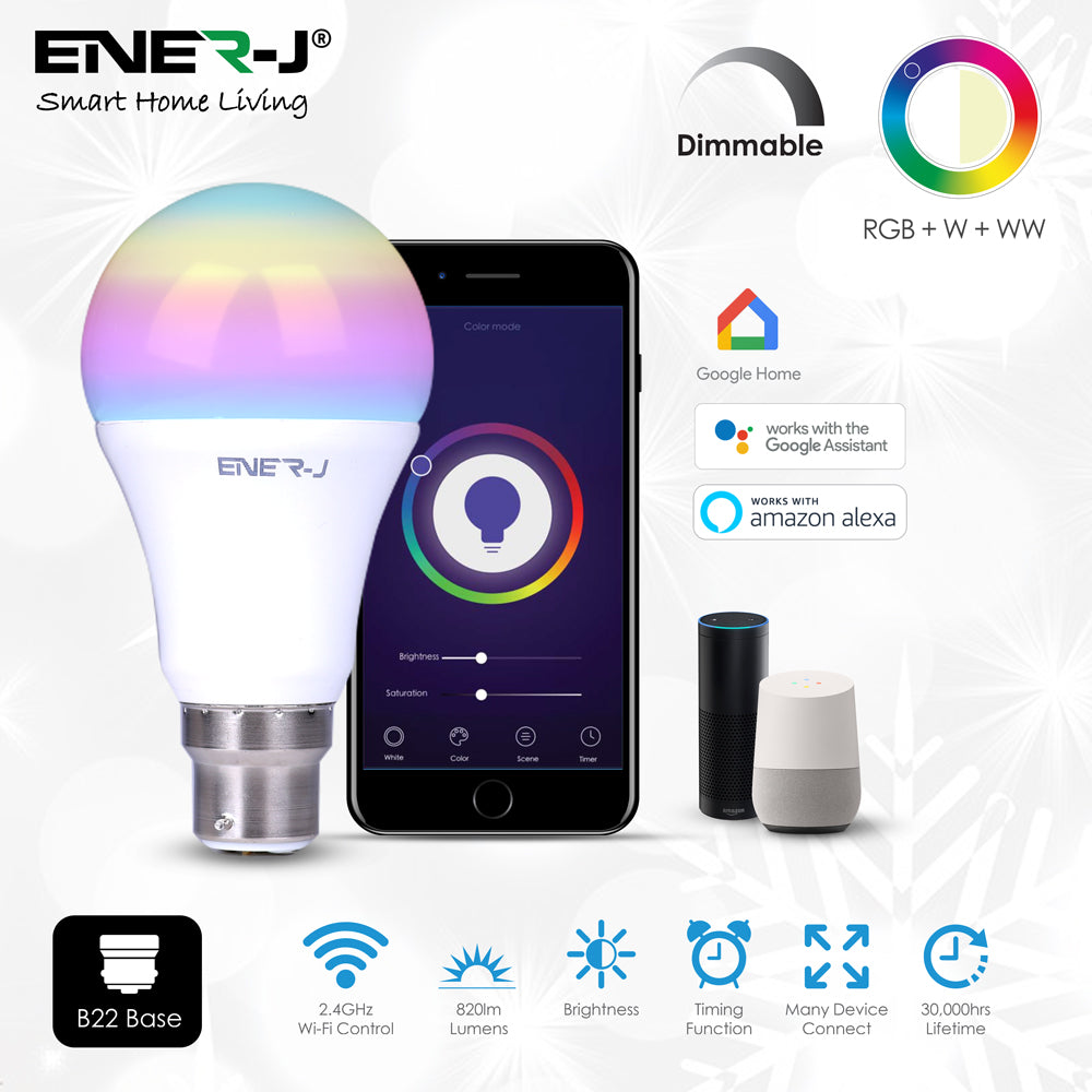 9W Smart Colour Changing Light Bulb, B22 RGB CCT Colour Changing Bulbs, Bluetooth APP Control LED Bulbs Bayonet, Dimmable RGB and White Light, Mood Light for Room Decor & Party | Single pack