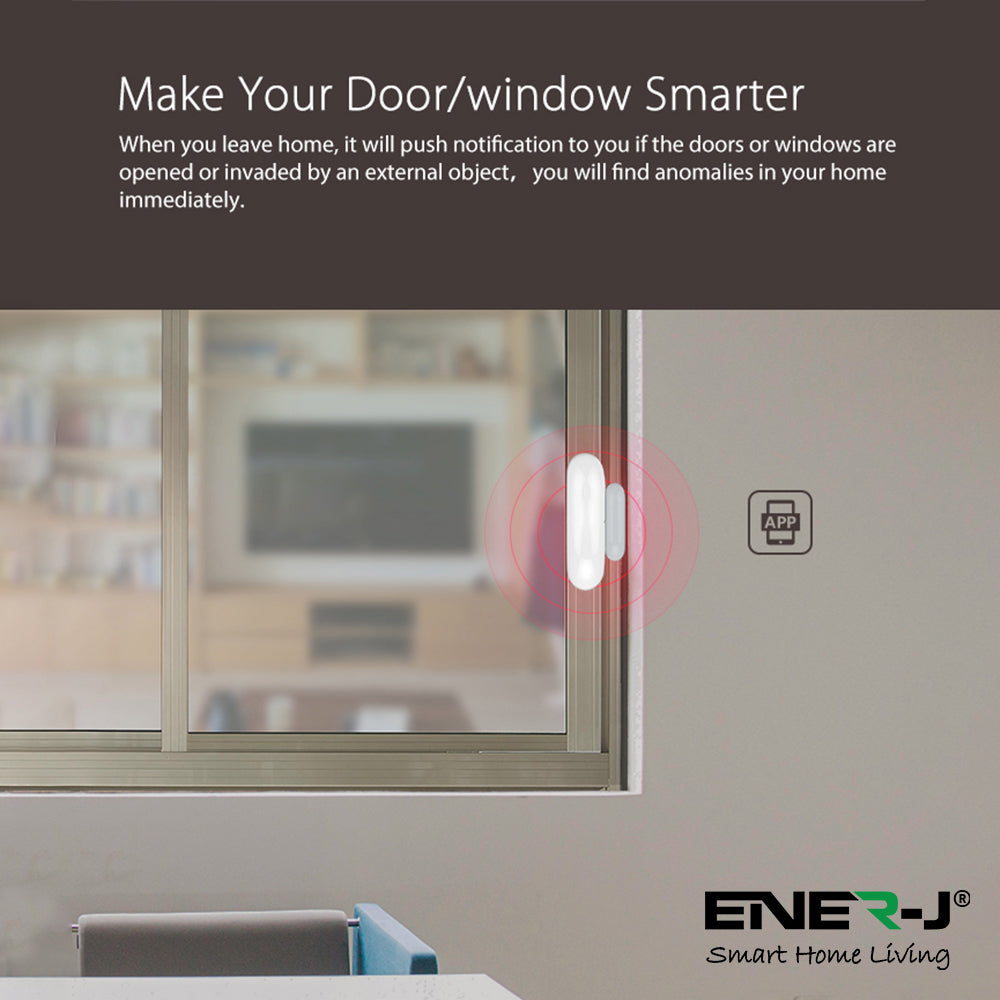 ENER-J Door Alarm Sensor – WiFi Door & Window Sensors Pack of 4, No Hub Required, Wireless Smart Home Alarm System UK