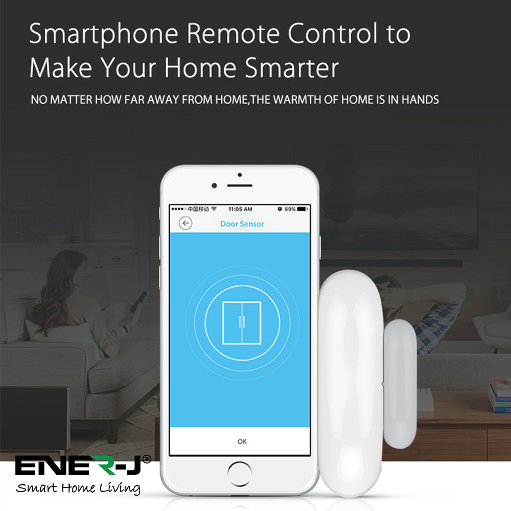 ENER-J Door Alarm Sensor – WiFi Door & Window Sensors Pack of 4, No Hub Required, Wireless Smart Home Alarm System UK