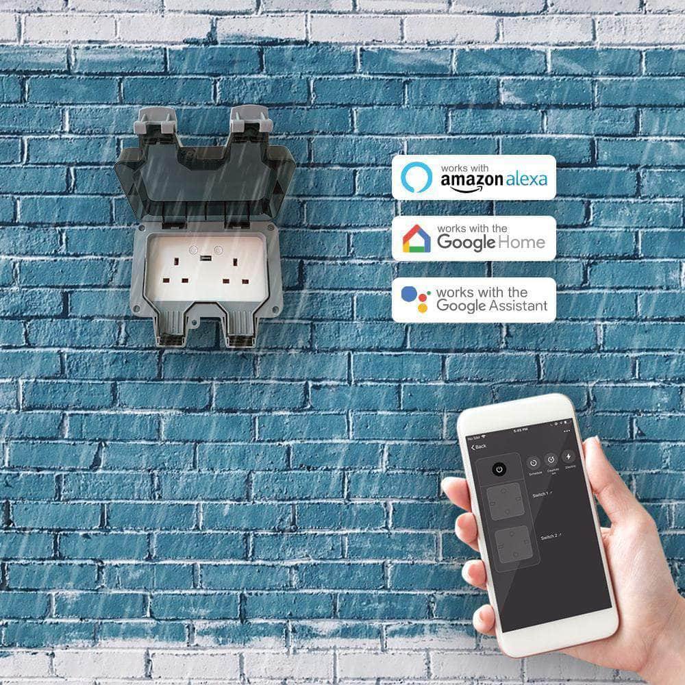 Ener-J Smart 13A WiFi Waterproof Outdoor Double Socket with USB - IP55 Rated