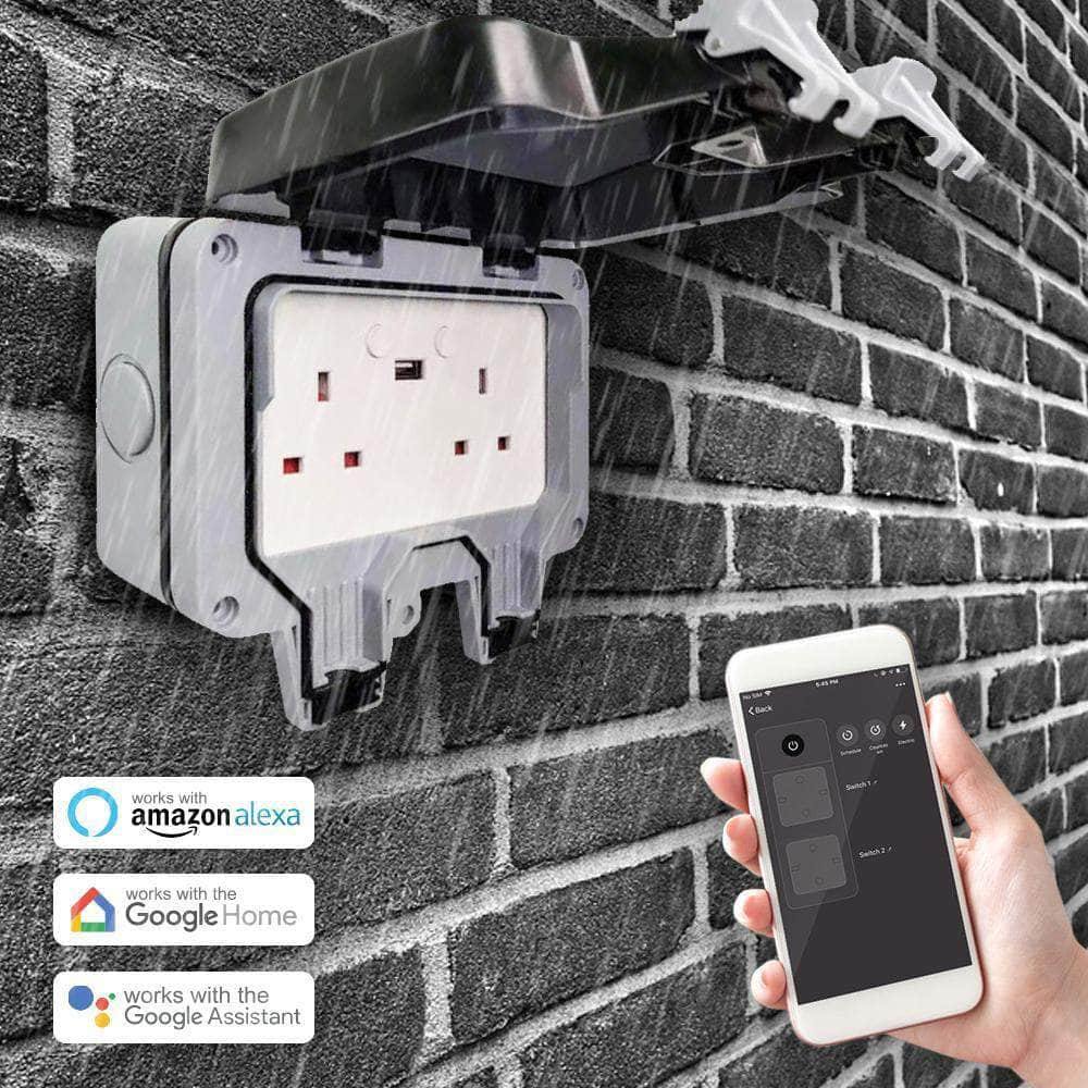 Ener-J Smart 13A WiFi Waterproof Outdoor Double Socket with USB - IP55 Rated