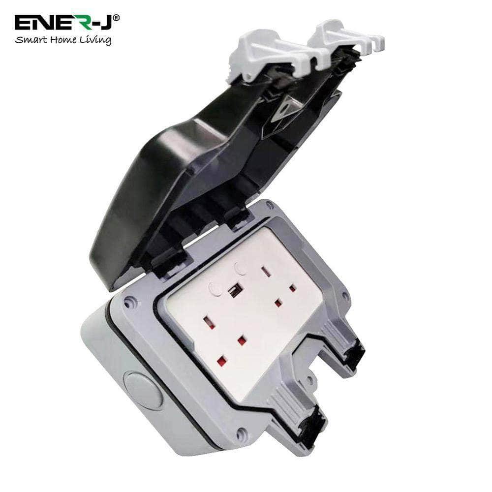 Ener-J Smart 13A WiFi Waterproof Outdoor Double Socket with USB - IP55 Rated