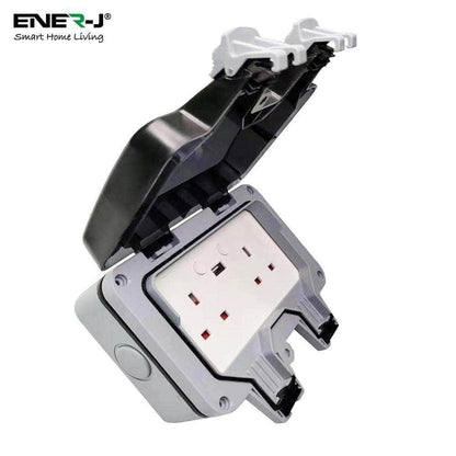 Ener-J Smart 13A WiFi Waterproof Outdoor Double Socket with USB - IP55 Rated