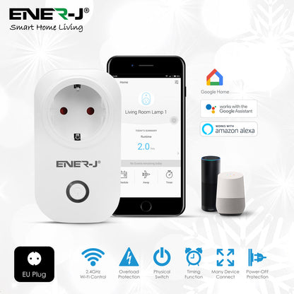 Pack of 3 Wi-Fi Smart Plug EU Outlet with Energy Monitoring, Works with Amazon Alexa, Google Home, Wireless Smart Socket Remote Control Timer Plug Switch, No Hub Required. Max Load 1600W | Pack of 3
