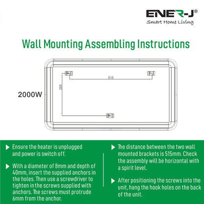 Ener-J 2000W Smart Electric Heater with White Tempered Glass, WiFi, App & Voice Control, Wall Mounted or Freestanding