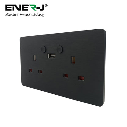 ENER-J Remote Control Wall Socket – Smart WiFi Double 13A Outlet with USB & Type-C, Alexa Compatible, Black Brushed UK Twin Socket