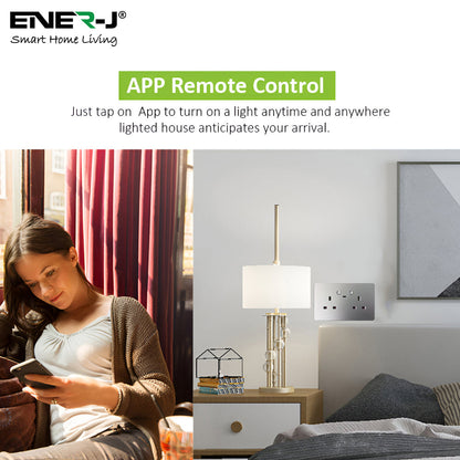 ENER-J Remote Wall Socket – Smart USB Plug with Type-C, WiFi Double 13A Outlet, App & Voice Control, Silver Brushed UK Design