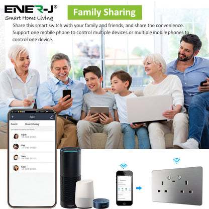 ENER-J Remote Wall Socket – Smart USB Plug with Type-C, WiFi Double 13A Outlet, App & Voice Control, Silver Brushed UK Design