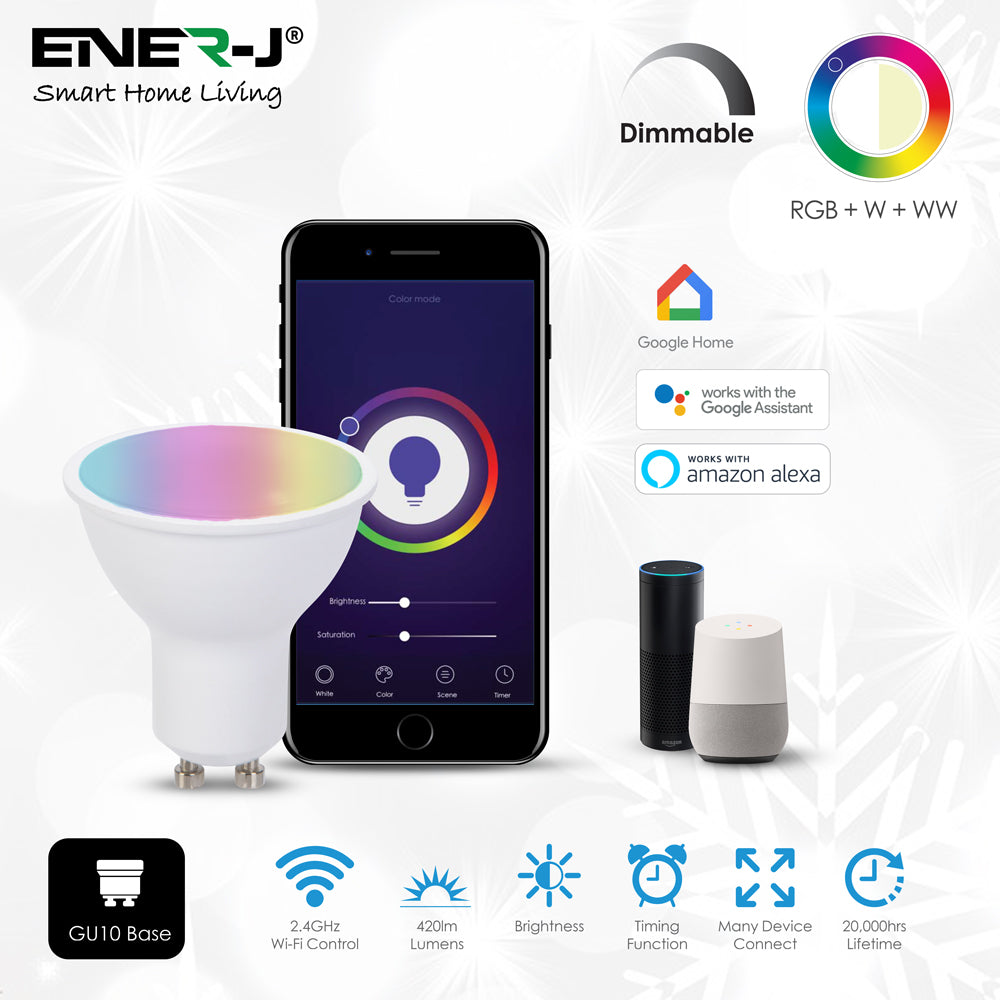 5W GU10 Smart LED WiFi Bulb, Dimmable, RGB & Tuneable Warm White to Cool White, Spotlight Bulbs, Compatible with Alexa & Google Home | Single Pack