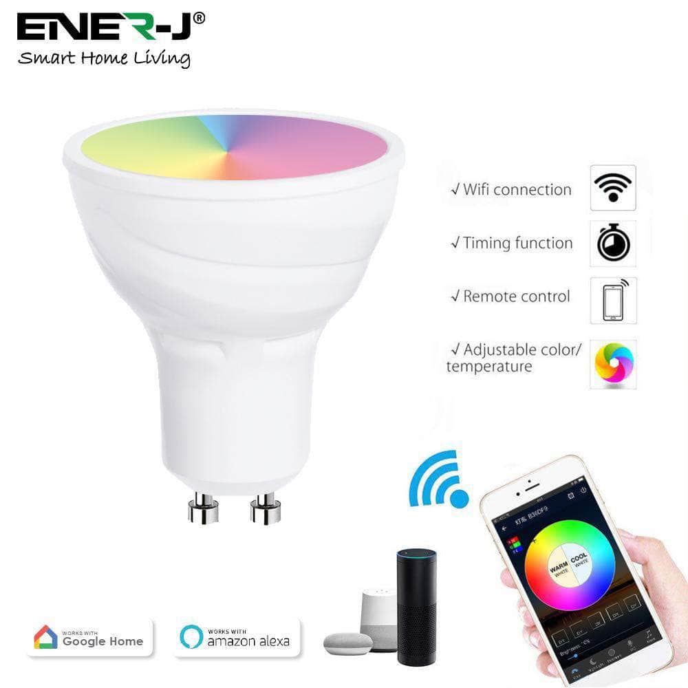 5W GU10 Smart LED WiFi Bulb, Dimmable, RGB & Tuneable Warm White to Cool White, Spotlight Bulbs, Compatible with Alexa & Google Home | Single Pack