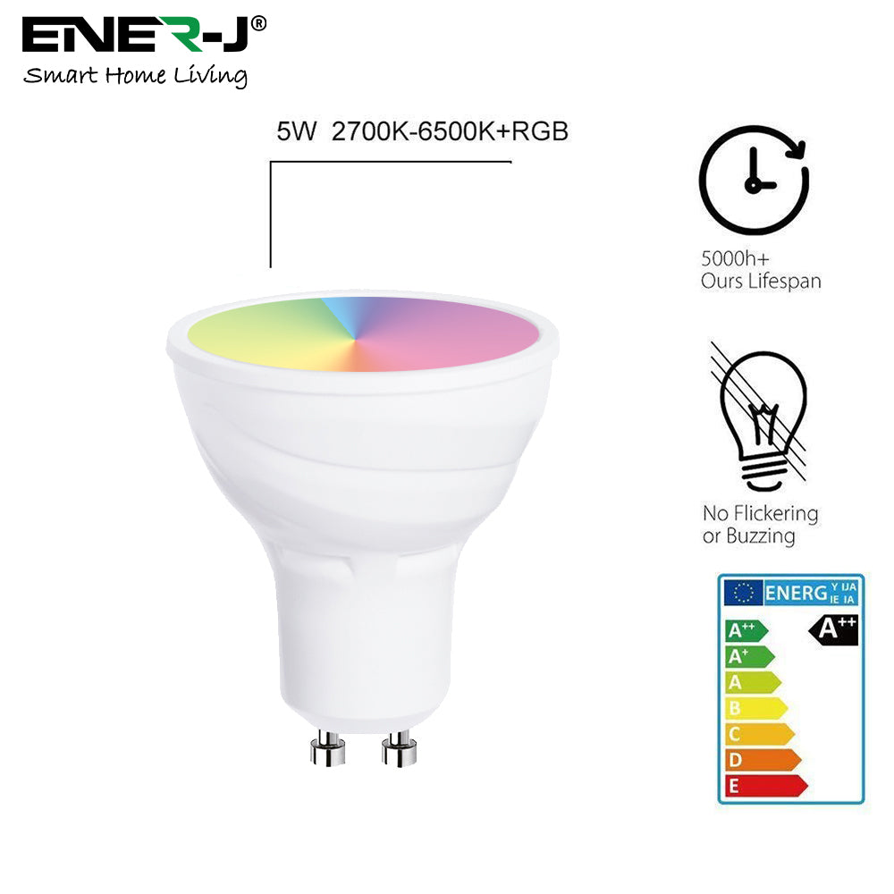5W GU10 Smart LED WiFi Bulb, Dimmable, RGB & Tuneable Warm White to Cool White, Spotlight Bulbs, Compatible with Alexa & Google Home | Single Pack