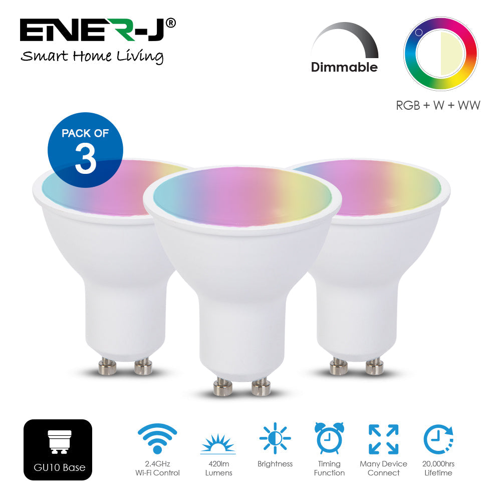 5W Smart Colour Changing Light Bulb, GU10 RGB CCT Colour Changing Bulbs,  Bluetooth APP Control LED Bulbs, WiFi Dimmable RGB and White Light, Mood Light for Room Decor & Party | Pack of 3