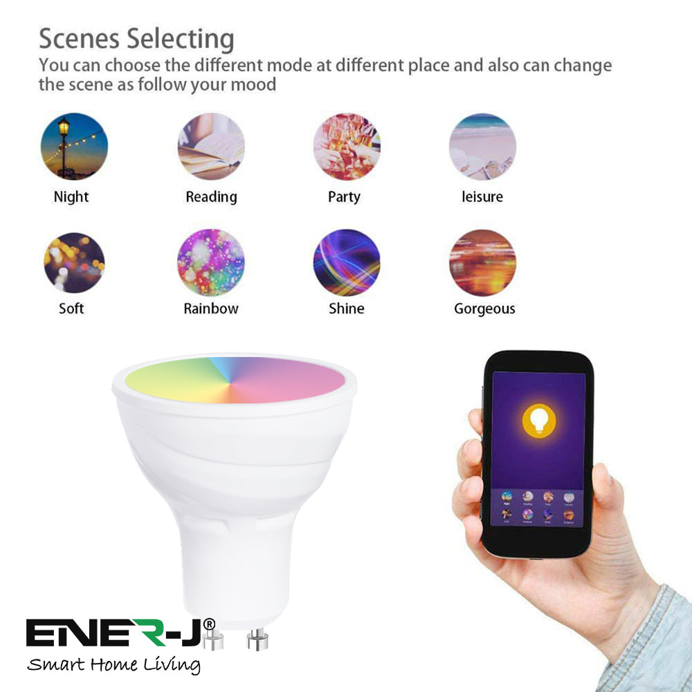 5W Smart Colour Changing Light Bulb, GU10 RGB CCT Colour Changing Bulbs,  Bluetooth APP Control LED Bulbs, WiFi Dimmable RGB and White Light, Mood Light for Room Decor & Party | Pack of 3