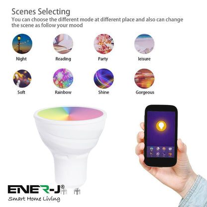 5W GU10 Smart LED WiFi Bulb, Dimmable, RGB & Tuneable Warm White to Cool White, Spotlight Bulbs, Compatible with Alexa & Google Home | Single Pack