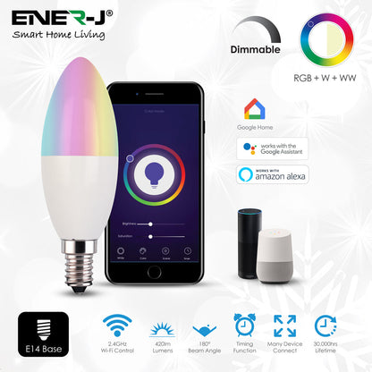 4.5W Smart Colour Changing Light Bulb E14 RGB CCT Colour Changing Bulbs,  Bluetooth APP Control LED Bulbs, WiFi Dimmable RGB and White Light, Mood Light for Room Decor & Party | Pack of 3