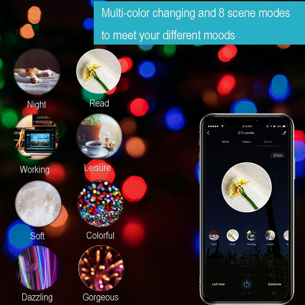 4.5W Smart Colour Changing Light Bulb E14 RGB CCT Colour Changing Bulbs,  Bluetooth APP Control LED Bulbs, WiFi Dimmable RGB and White Light, Mood Light for Room Decor & Party | Pack of 3