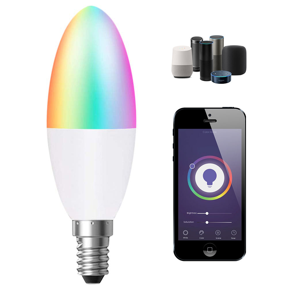 4.5W Smart Colour Changing Light Bulb E14 RGB CCT Colour Changing Bulbs,  Bluetooth APP Control LED Bulbs, WiFi Dimmable RGB and White Light, Mood Light for Room Decor & Party | Single pack