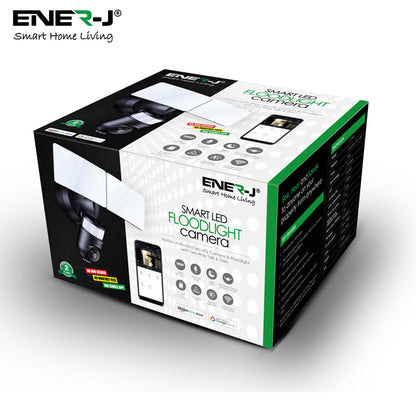 ENER-J Smart WiFi Floodlight Security Camera 1080P – Motion-Activated LED Floodlights, Siren, Two-Way Audio, Colour Night Vision, 125° Wide-Angle – Outdoor Hardwired CCTV System - White