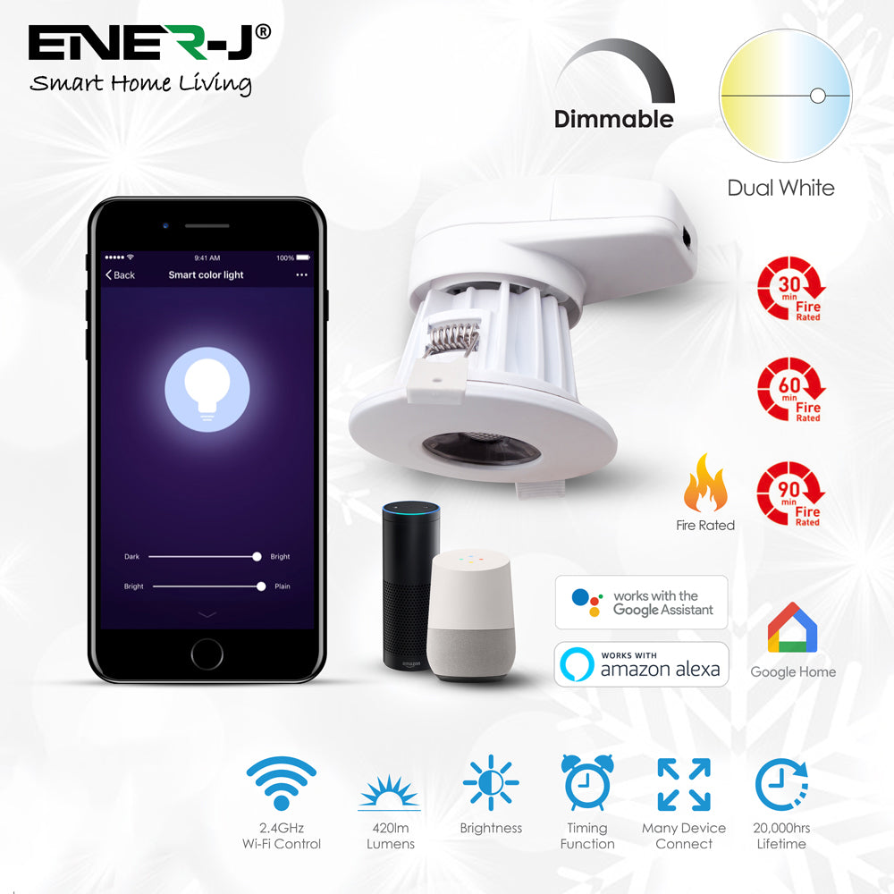 8W WiFi LED Spot Light Downlight for Recessed Ceiling Light Fitting, Fire Rated White Led Spot Lights, Works with Amazon Alexa and Google Assistant