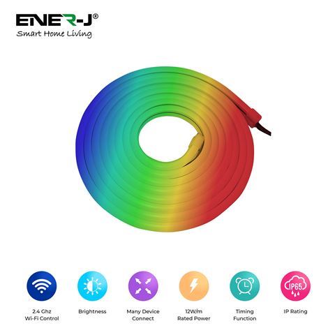 3 Meters Smart WiFi RGB LED Neon Strip Light 3M, Flexible IP65 Colour-Changing Ambient Lighting with Alexa/Google Control & Memory Function (12V, 30W)