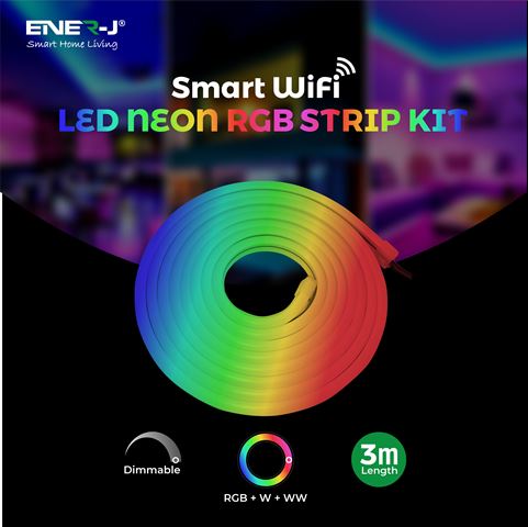 3 Meters Smart WiFi RGB LED Neon Strip Light 3M, Flexible IP65 Colour-Changing Ambient Lighting with Alexa/Google Control & Memory Function (12V, 30W)
