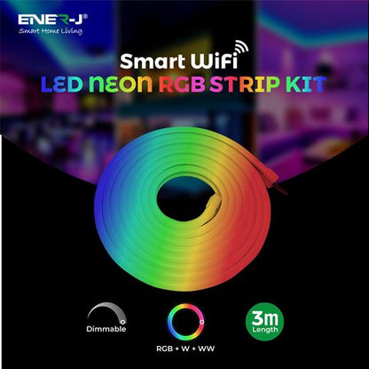 3 Meters Smart WiFi RGB LED Neon Strip Light 3M, Flexible IP65 Colour-Changing Ambient Lighting with Alexa/Google Control & Memory Function (12V, 30W)