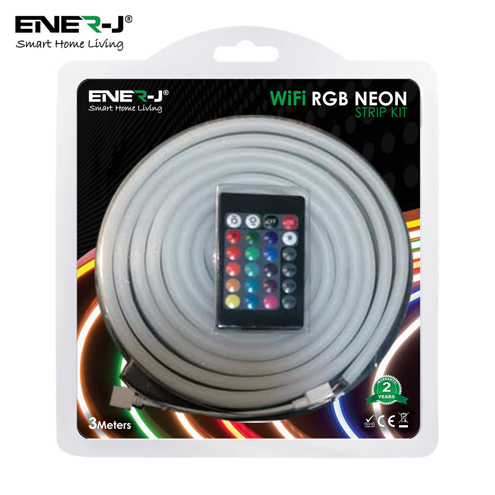 3 Meters Smart WiFi RGB LED Neon Strip Light 3M, Flexible IP65 Colour-Changing Ambient Lighting with Alexa/Google Control & Memory Function (12V, 30W)