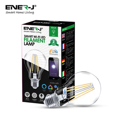 ENER-J Smart WiFi Filament Bulbs 3-Pack, 6.5W E27 LED, CCT Colour Changing, Dimmable, App & Voice Control | Pack of 3
