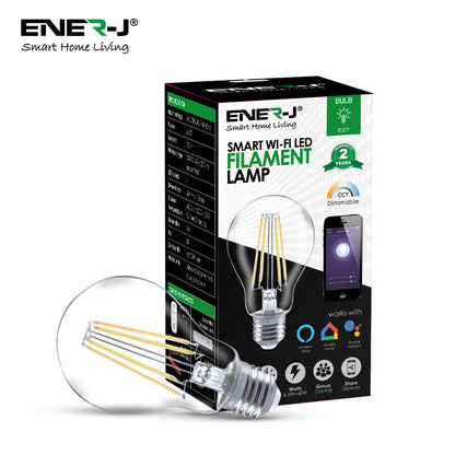 ENERJ Smart WiFi Filament Bulbs 6.5W E27 LED, CCT Colour Changing, Dimmable, App & Voice Control | Single pack