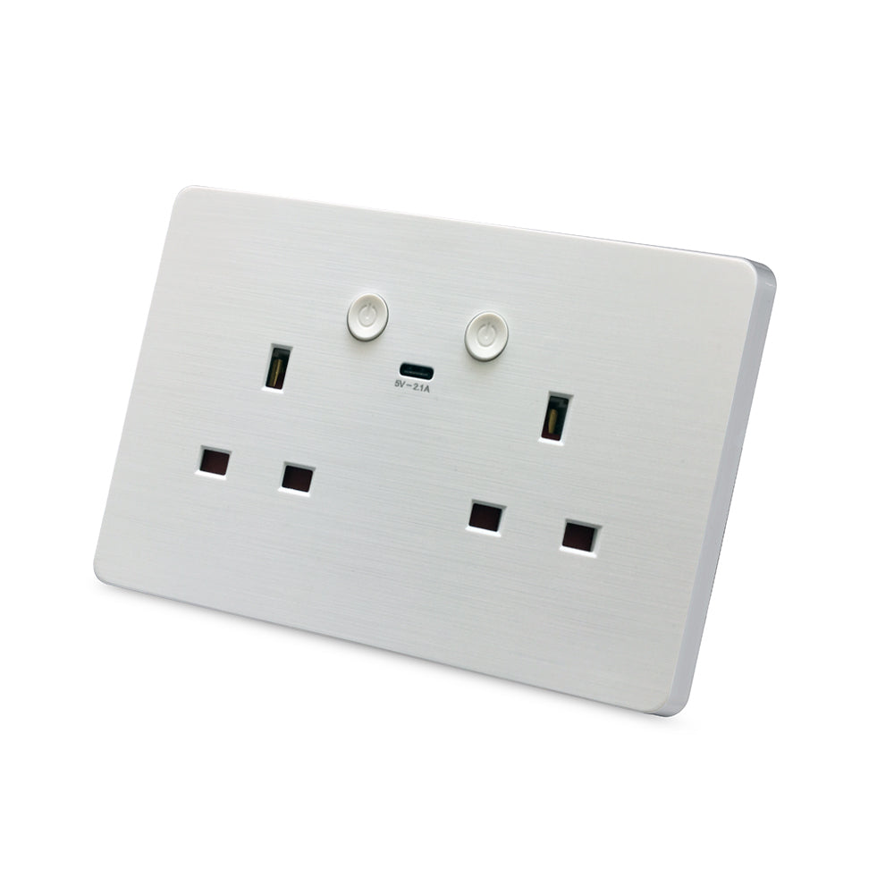 ENER-J Smart Wall Socket – WiFi Double Power Socket with USB & Type-C, Alexa & Google Compatible, 13A UK White