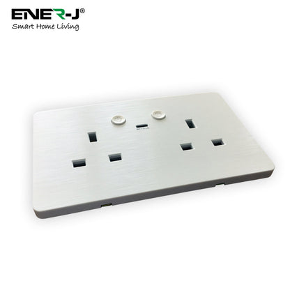ENER-J Smart Wall Socket – WiFi Double Power Socket with USB & Type-C, Alexa & Google Compatible, 13A UK White
