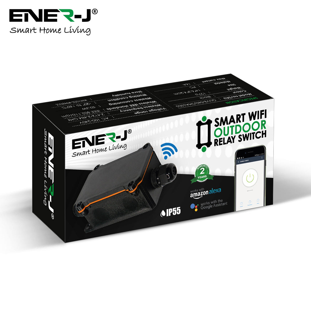 ENER-J Smart WiFi Outdoor Relay Switch (16A, IP55), Weatherproof Inline Controller for Garden Lights, Water Pumps & Fountains with App, Alexa & Google Voice Control