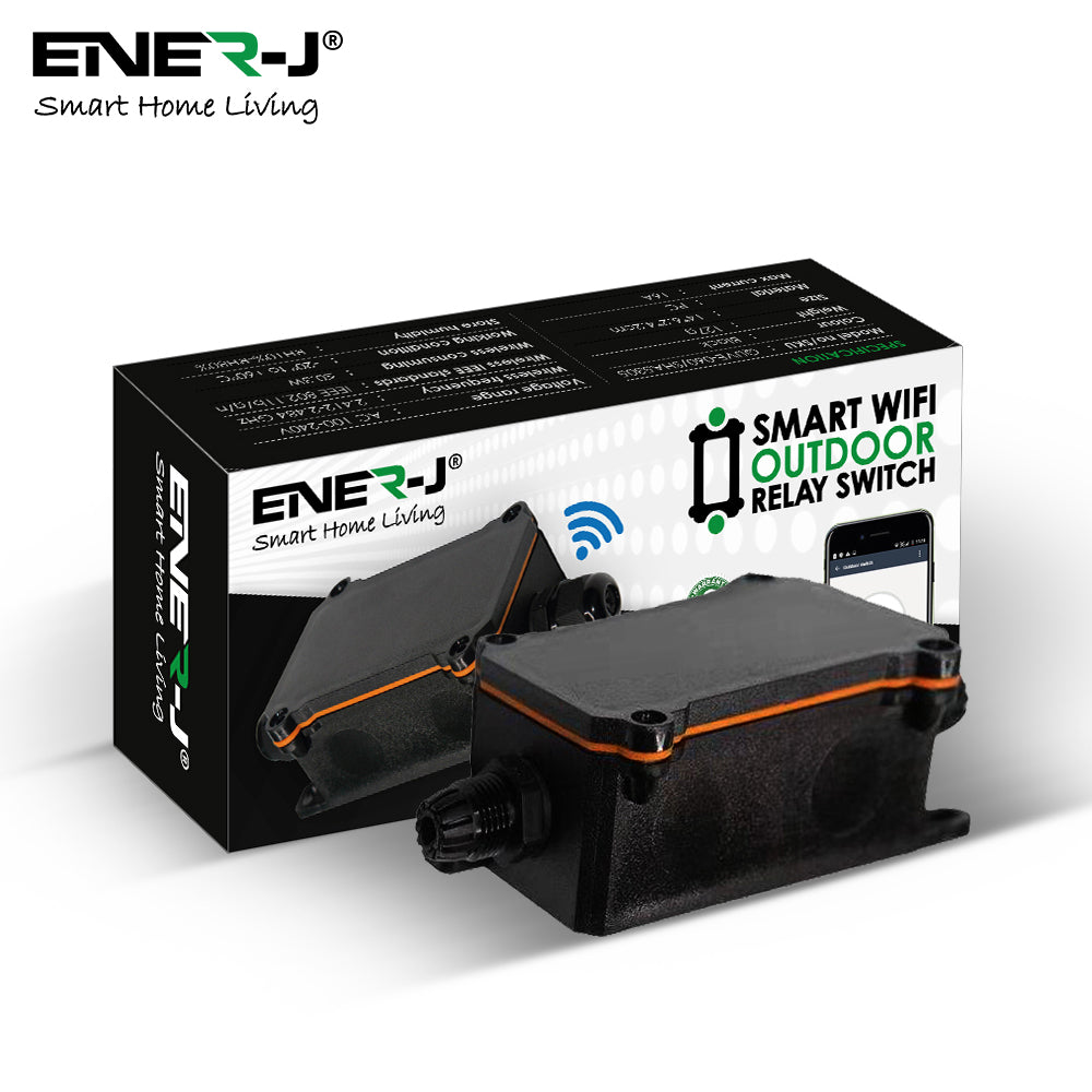 ENER-J Smart WiFi Outdoor Relay Switch (16A, IP55), Weatherproof Inline Controller for Garden Lights, Water Pumps & Fountains with App, Alexa & Google Voice Control