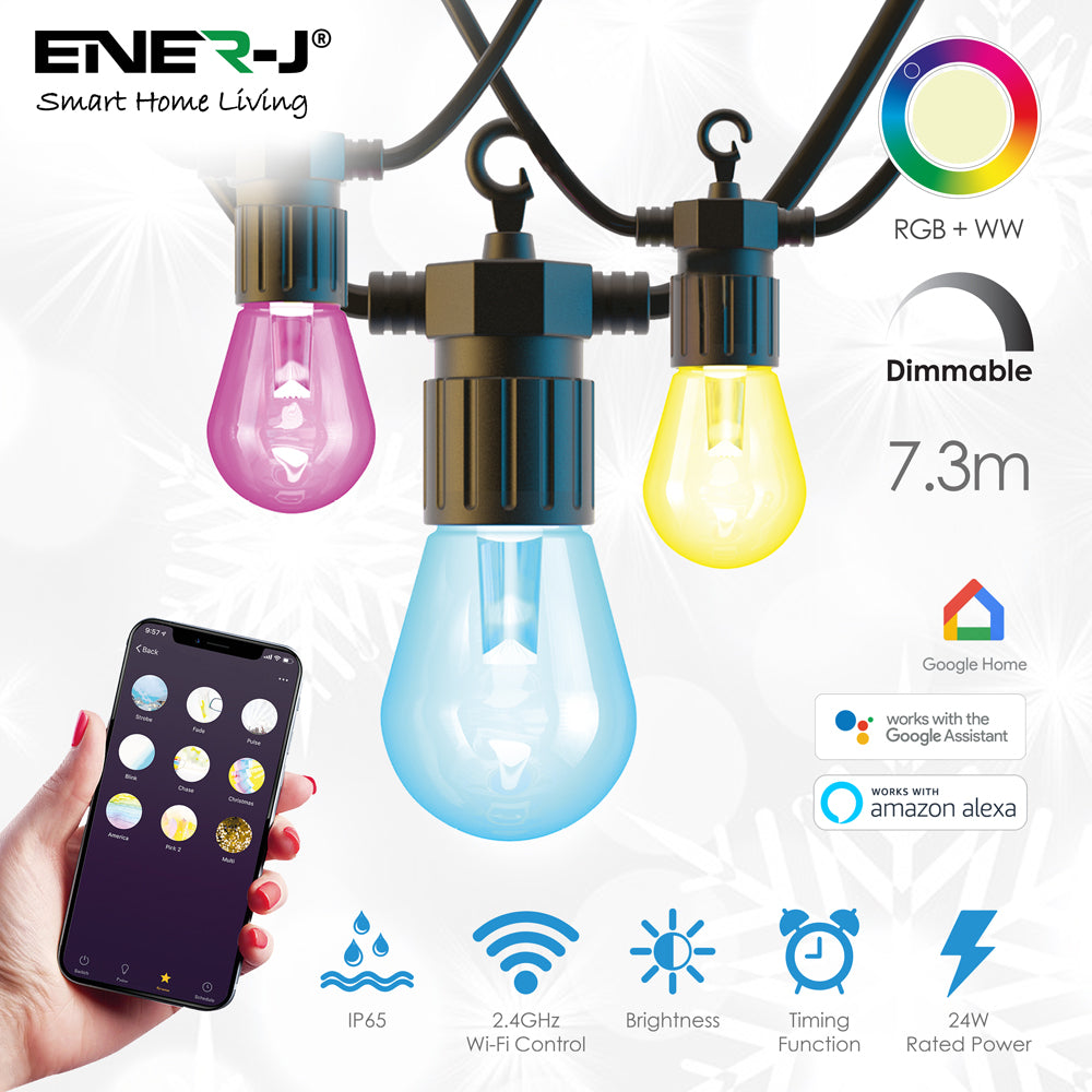 WiFi Outdoor LED String Light Kit, 7.6m with 12 Smart Lamps, IP65, RGB & Warm White, APP & Voice Control