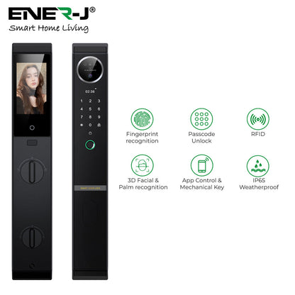 Smart Doorlock With Peephole Camera, Works with fingerprint, Passcodes, APP control, RFID Cards & Mechanical Keys, Black housing, IP65