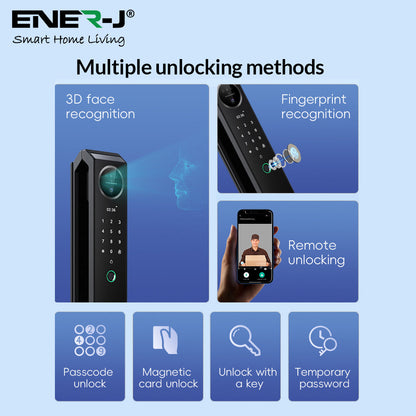 Smart Doorlock With Peephole Camera, Works with fingerprint, Passcodes, APP control, RFID Cards & Mechanical Keys, Black housing, IP65