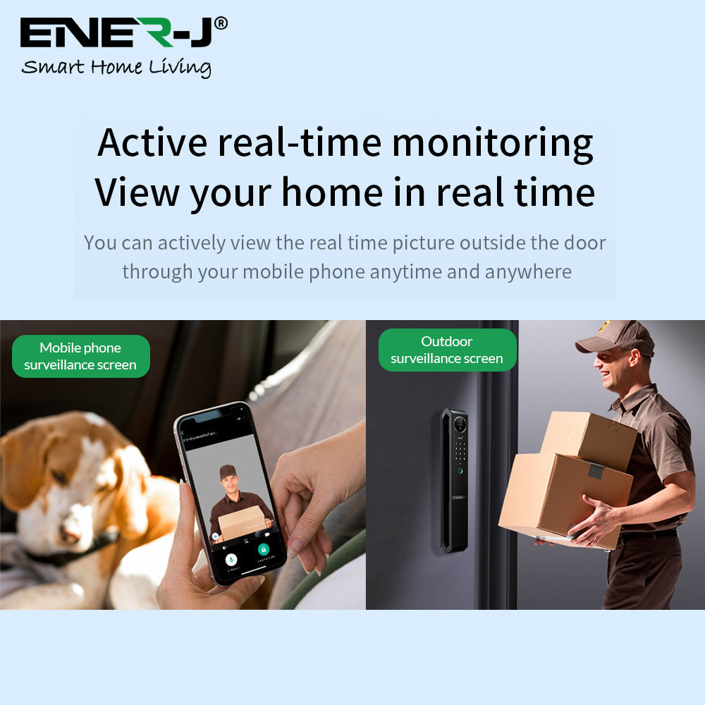 Smart Doorlock With Peephole Camera, Works with fingerprint, Passcodes, APP control, RFID Cards & Mechanical Keys, Black housing, IP65