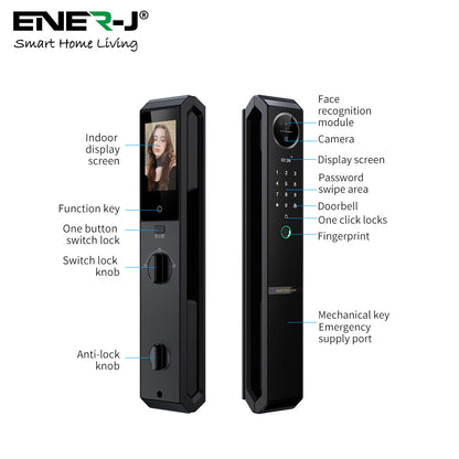 Smart Doorlock With Peephole Camera, Works with fingerprint, Passcodes, APP control, RFID Cards & Mechanical Keys, Black housing, IP65