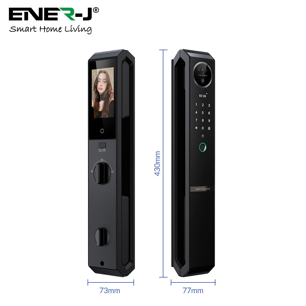 Smart Doorlock With Peephole Camera, Works with fingerprint, Passcodes, APP control, RFID Cards & Mechanical Keys, Black housing, IP65