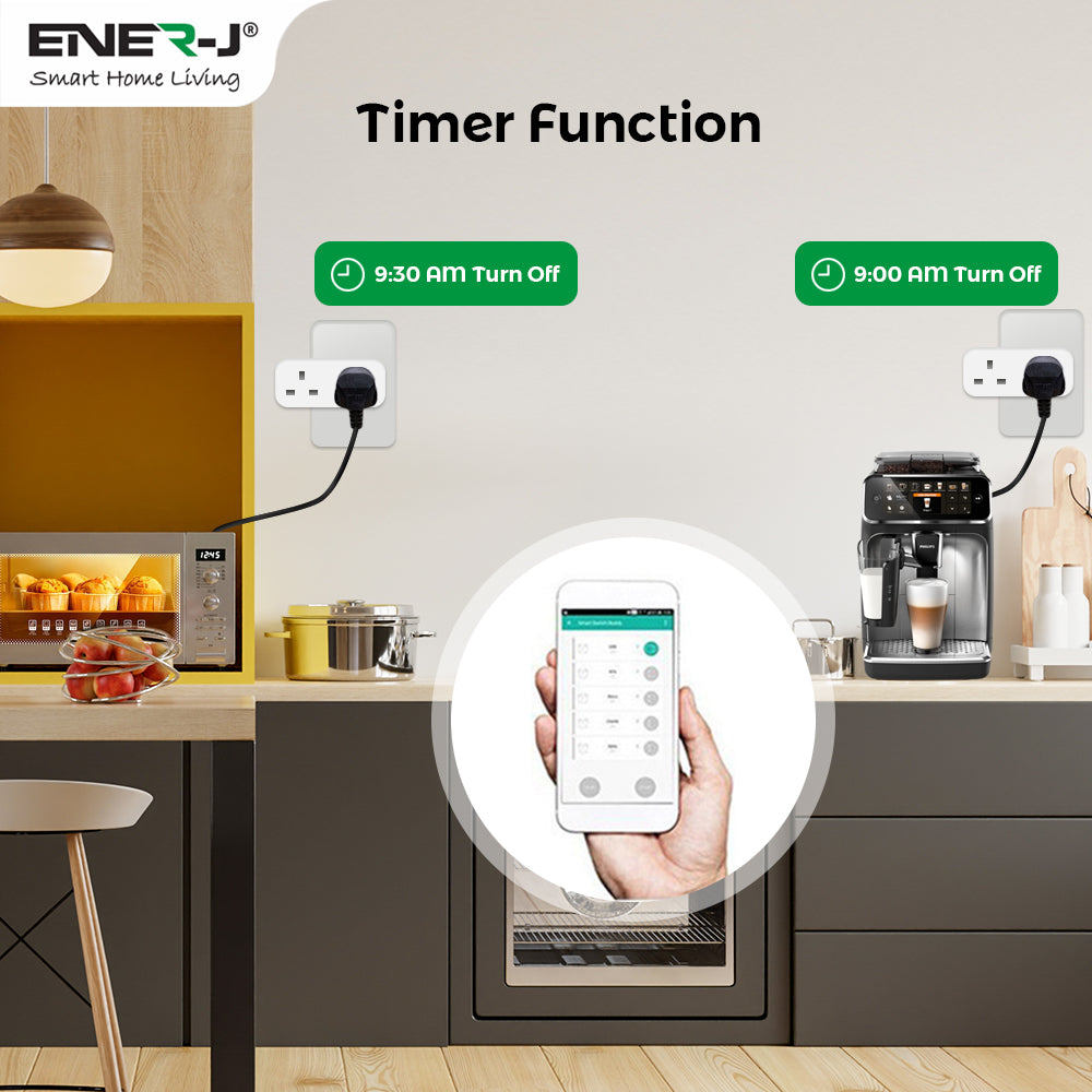 ENER-J WiFi & Bluetooth Dual Smart Plug 13A (UK) with Individual Socket Control, Energy Monitoring, Surge Protection & Alexa/Google Voice Control