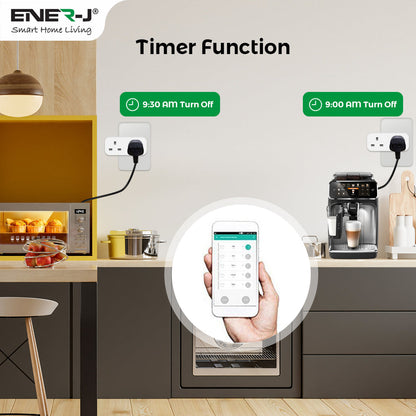 ENER-J WiFi & Bluetooth Dual Smart Plug 13A (UK) with Individual Socket Control, Energy Monitoring, Surge Protection & Alexa/Google Voice Control