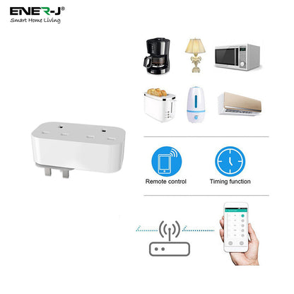 ENER-J WiFi & Bluetooth Dual Smart Plug 13A (UK) with Individual Socket Control, Energy Monitoring, Surge Protection & Alexa/Google Voice Control