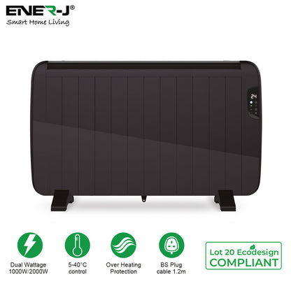 Ener-J 2000W Smart WiFi Electric Radiator – Energy Efficient Wall Mounted Heater with Alexa & Google Voice Control - Black