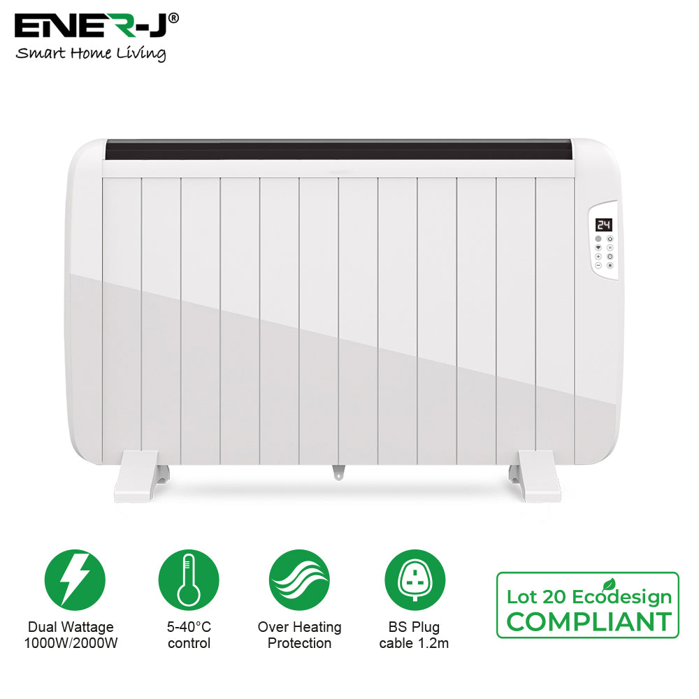 Ener-J 2000W Smart WiFi Electric Radiator – Energy Efficient Wall Mounted Heater with Alexa & Google Voice Control - Black