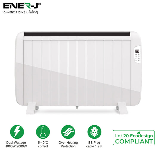Ener-J 2000W Smart WiFi Electric Radiator – Energy Efficient Wall Mounted Heater with Alexa & Google Voice Control - Black