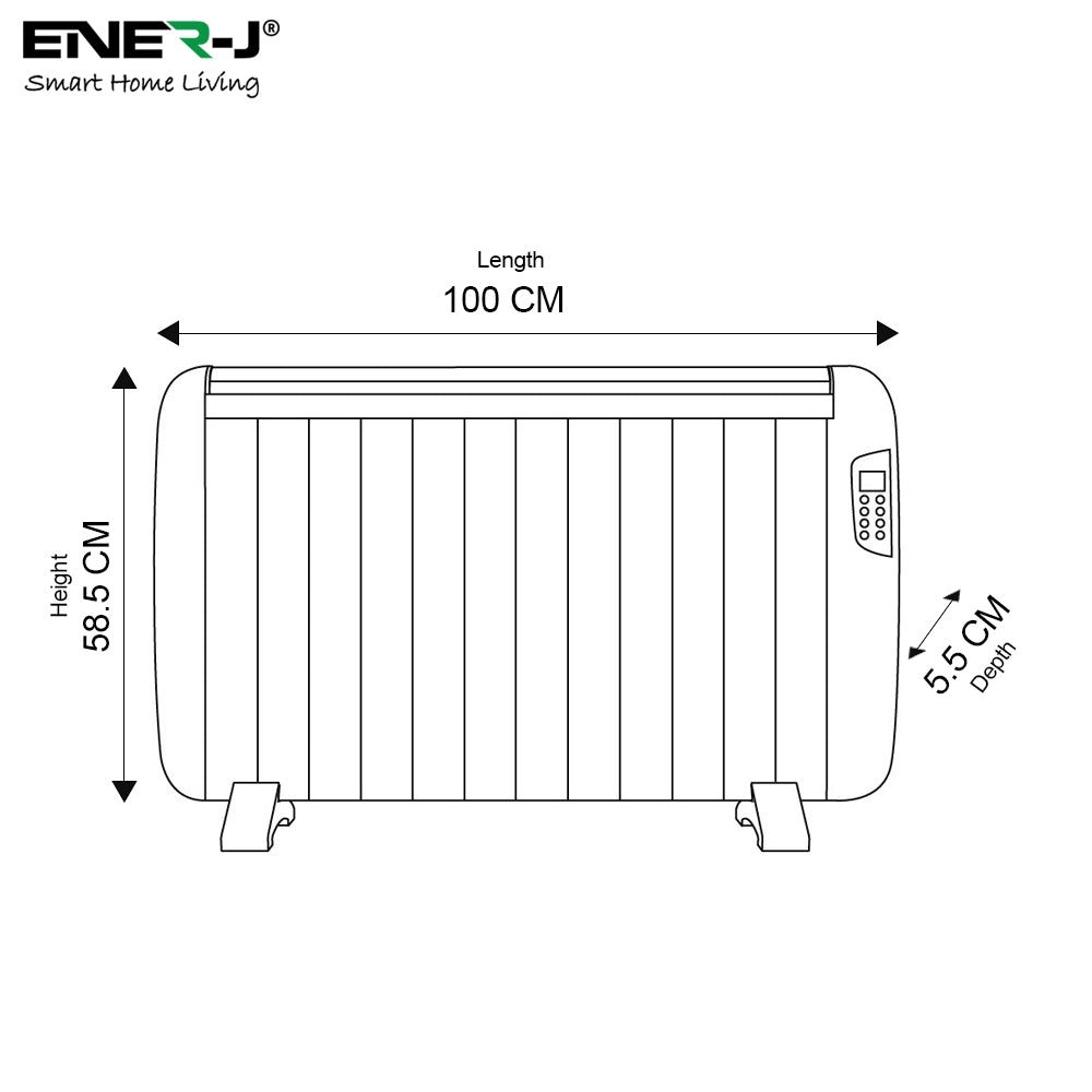 Ener-J 2000W Smart WiFi Electric Radiator – Energy Efficient Wall Mounted Heater with Alexa & Google Voice Control - Black