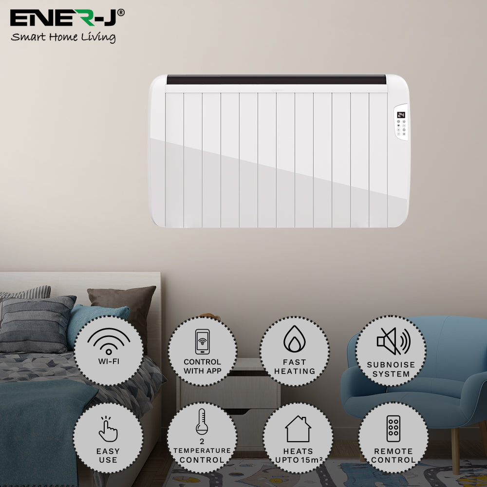 Ener-J 2000W Smart WiFi Electric Radiator – Energy Efficient Wall Mounted Heater with Alexa & Google Voice Control - Black