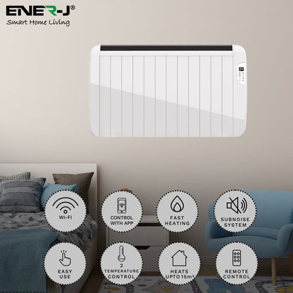 Ener-J 2000W Smart WiFi Electric Radiator – Energy Efficient Wall Mounted Heater with Alexa & Google Voice Control - Black